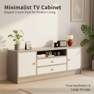 Cream Style Minimalist TV Cabinet Large Storage TV Cabinet
