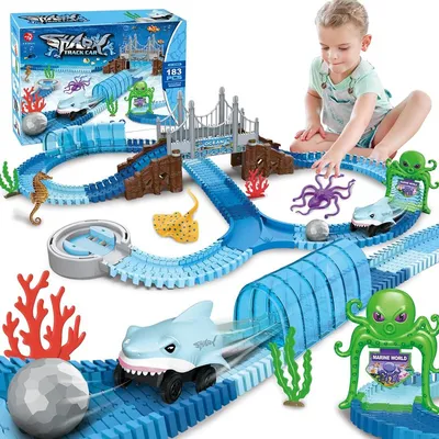 Ocean Theme Bendable Flexible Shark Race Car Track Toy