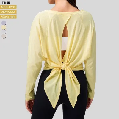 Women's Loose Yoga Long Sleeve Top Tie Back Cover up Shirt Snowflake Cotton Breathable Soft Workout T-Shirt for Running Fitness