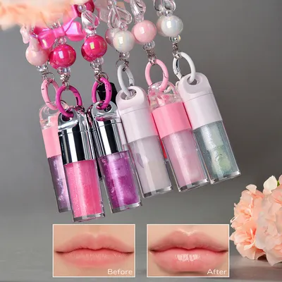 Wholesale Vegan Keychain Hydrating High Quality Bracelet in Fruit Flavor Liquid Color-Changing Lip Oil Gloss