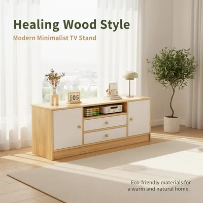 Modern Minimalist Wooden TV Stand with Drawers & Cabinets for Living Room TV Cabinet