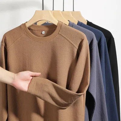 260 GSM Waffle Fabric Boxy Fit Custom Long Sleeve Shirts
