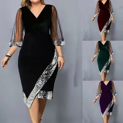 High-Quality Women's Party Dress: Loose V-Neck Dress with Sequin Design