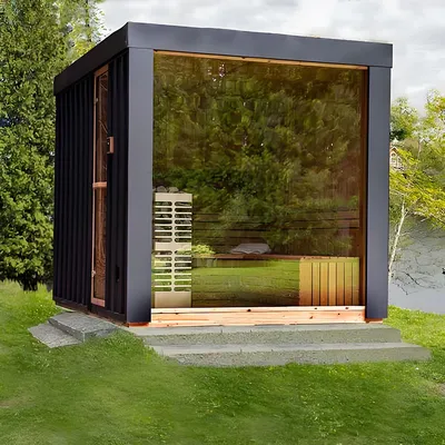 Durable All-Weather Outdoor Square Sauna with Natural Cedar Wood Build