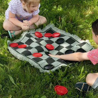 3 in 1 High Quality Woven Fabric Custom Super Giant Tic Tac Toe and Checkers Board Game for Kids and Adults
