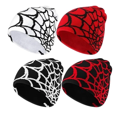 Y2K Beanies Spider Web Pattern Beanie Gothic Acrylic Knitted Hat Casual Streetwear Outdoor for Men Women