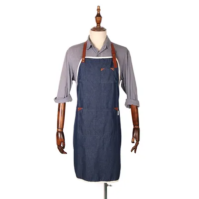 Hand Crafted High Quality Cross Back Denim Waiter Apron with Pocket
