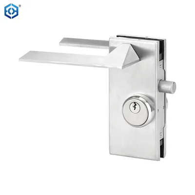 Stainless Steel Frameless Glass Door Lock with Handle and Keys Commercial Office Glass Partition Lever Patch Lock