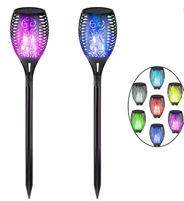 LED Solar Power Flame Torch Light