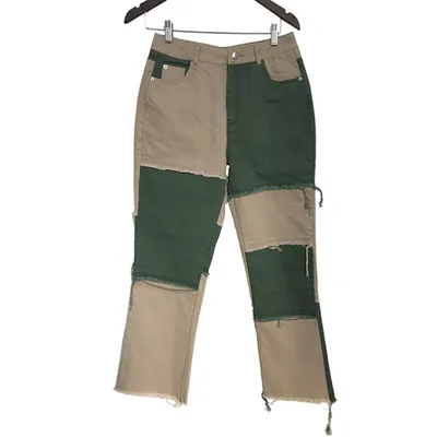 Fashion Woman Contrast Color Matching Troursers Casual Design Personality Ladies Pants