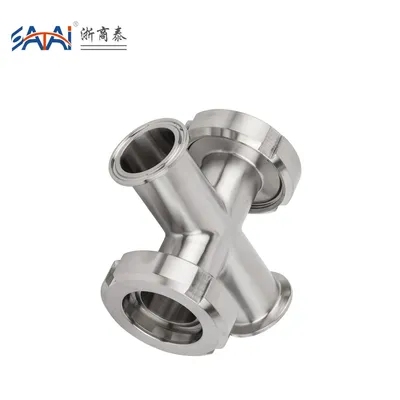 Custom Fluid Sanitary Stainless Steel SS304 4 Way Pipeline Clamp Cross Sight Glass