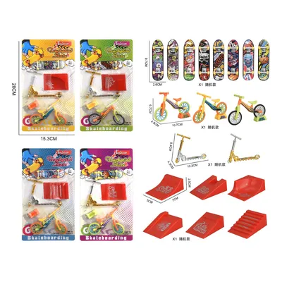 Mini Finger Skateboard Playset, Finger Balance Bike, Finger Scooter & Jump Ramp, Fingertip Sports Desktop Toy for Kids Hobby Collection Gift