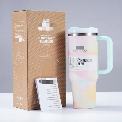 40oz Straws Vacuum Flask Insulated Portable Cup Bottle with Handle Hot Coffee Mug Cup Thermal Stainless Steel Tumbler