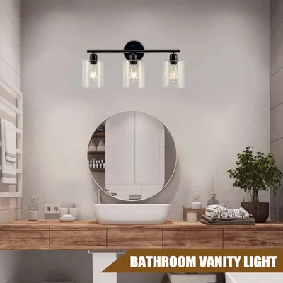 Langde 3 Light Vanity Light in Plating Finish with Black Glass Private Modern Bathroom Light Ldm5010-3