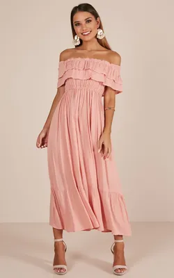 Womens off Shoulder Maxi Dress in Mocha