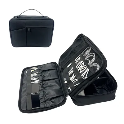 Custom Double Layer Electronic Accessories Case Storage Bags Waterproof Organizer Cable Carry Bag Travel Makeup Cosmetic Bag