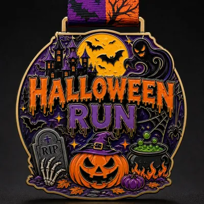 Personalized Design Your Own Logo Metal Zinc Alloy Running Medal Soft Enamel Halloween Run Medal
