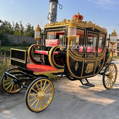 Black Gold Red Crown Top Open Electric Royal Carriage for Wedding Parades