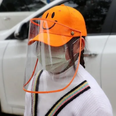 Children PVC Protective Bucket Hats Isolate Sneeze Protection Cap Anti Spitting Cover Outdoor Hats with Smile Face Embroidery