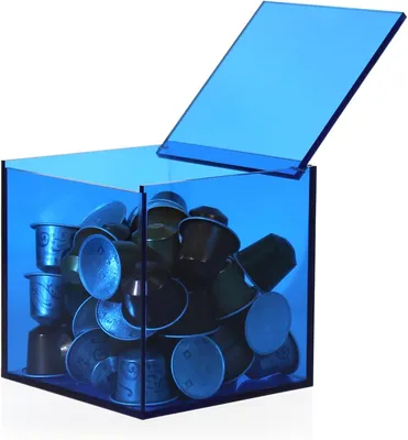 Anti Dust Coffee Capsule Neon Blue Acrylic Storage Box with Flip Lid