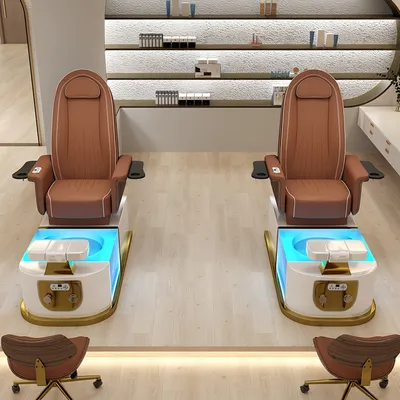 Luxurious Foot Bath SPA Supreme Throne Reclining Electric Massage New Pedicure Chair for Nail Salon with Lamp