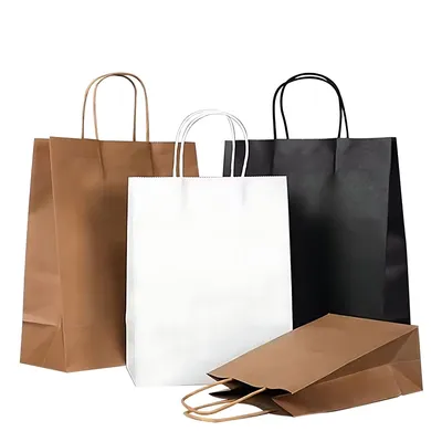 Custom Logo Brown Kraft Paper Bags with Handle Hot Sale for Supermarket Shopping