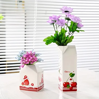 Fruit Design Milk Bottle Square Milk Vase Floral Design Lemon/Watermelon/Cherry/Raisin/Strawberry