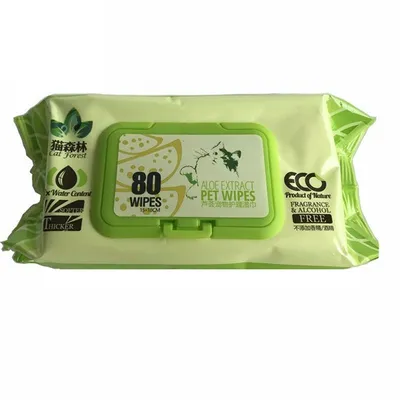 Alcohol Free Pet Tissues Anti-Bacterial Cleaning Wipes for Dog/Cat