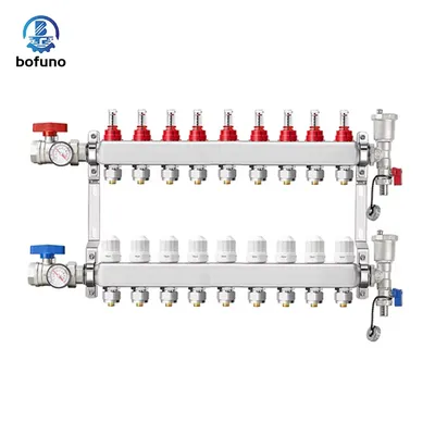 Abst Pex 9ways Manifold, Stainless Steel Floor Heat Manifold Kit with 1/2" Adapters Included for Hydronic Radiant Floor Heating