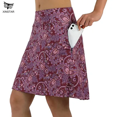 Women Golf Sports Casual Short Skirt with High Waist Zipper Pocket