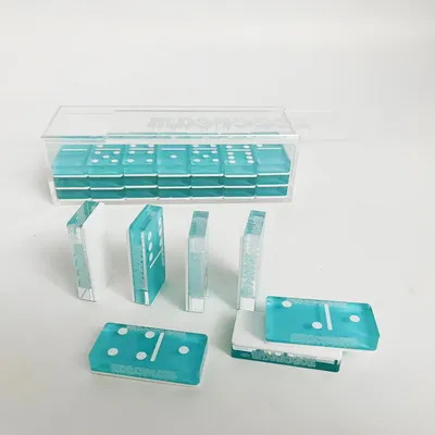 Factory Luxury Custom Double Six Acrylic Dominoes Laser Logo 28PCS Acrylic Domino Game Sets