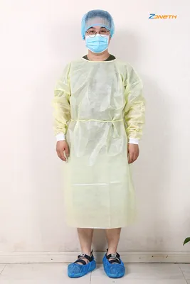 Disposable Isolation Gown/40g/ PP Non Woven Fabric and PE Film Coated/Yellow/Blue