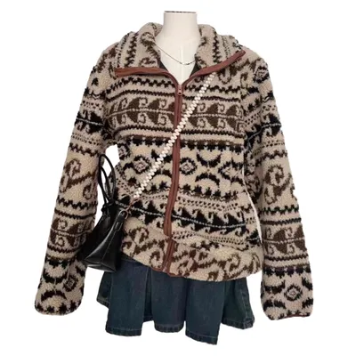 2026 Printed Fleece Jacket Women Outdoor Warm Sherpa Lightweight Jacket