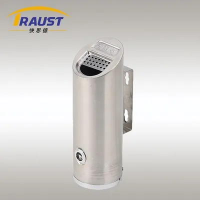 Traust Outdoor Wall Mounted Lockable Stainless Steel Ashtray Silver Cigar Waste Bin