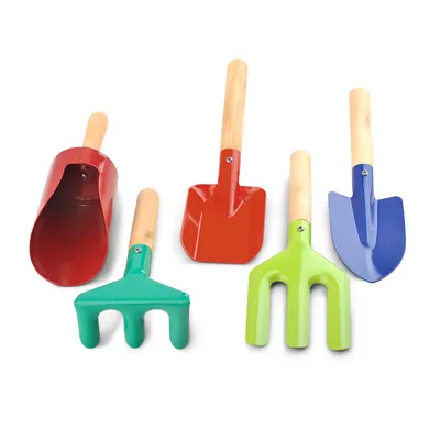 Kids Gardening Tools Set with Wooden Handle for Safe Sandbox Fun
