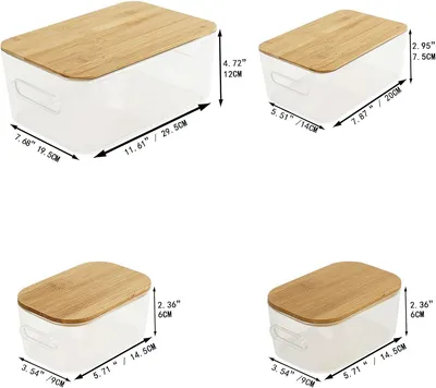 Picnic Container Storage Organizer Bamboo Lid Pantry Organizer Clear Towel Holder Container Bathroom Collection Box