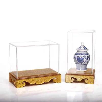 Classical Style Acrylic Model Ornaments Display Box with Cloth Gold Base
