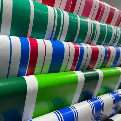 Wholesale Stripe PVC Tarpaulin Material Awning Custom Size UV Resistant Flexible PVC Coated Tarpaulin Roll for Tent