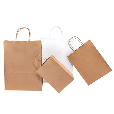 Soft-Touch Printed Handle Bulk Kraft Paper Bags with Custom Logo for Artisanal Bread Packaging Promotion