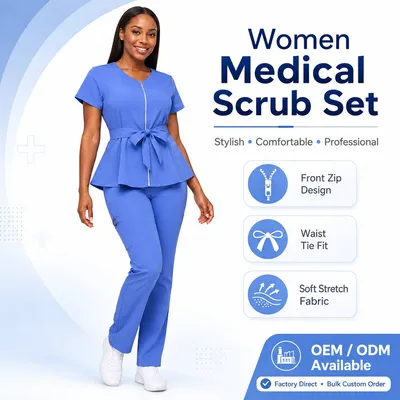 OEM Custom Spandex Twill Scrubs Set Wholesale Plus Size Jogger Nurse Uniform Embroidery Short/Long Sleeve Needle Hospital