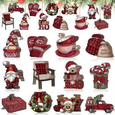 Christmas Wooden Decoration Pendants, Christmas Tree Decoration Supplies, Bear, Gloves Car Room Atmosphere Decoration Pendants