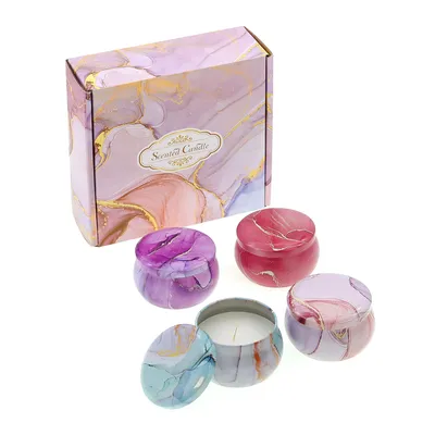 Christmas Printing Tin Cans Candles Set: Scented Candle, Pillar Candle, LED Candle, Citronella Candle, Birthday Candle with Candle Holders & Candle Jar