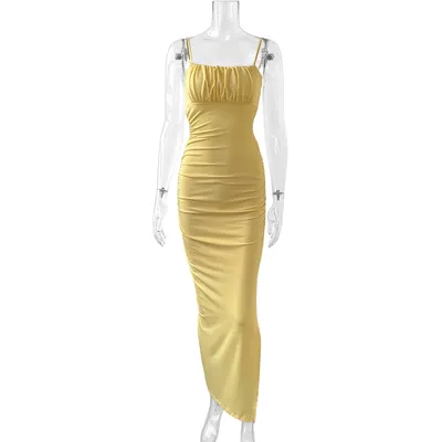 OEM/ODM Sexy Backless Ruffled Low-Side and Low-Slit Long Dress