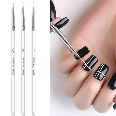 3PCS/Set Kolinsky Acrylic Nail Brush Thin Nail Liner Brush UV Gel Drawing Painting Pen