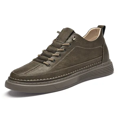 Large Size 47# Men's Sneaker Vintage Lace up Flat Walking Shoes Genuine Leather Casual Shoes