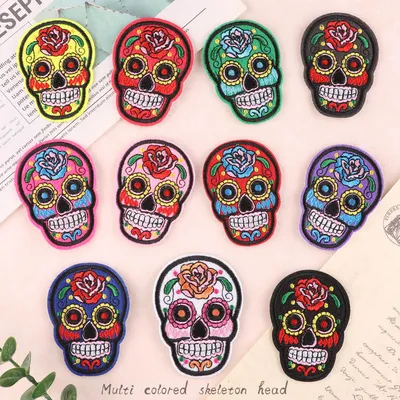 Day of The Dead Punk Mexico Style Iron on Embroidery Sugar Skull Patch