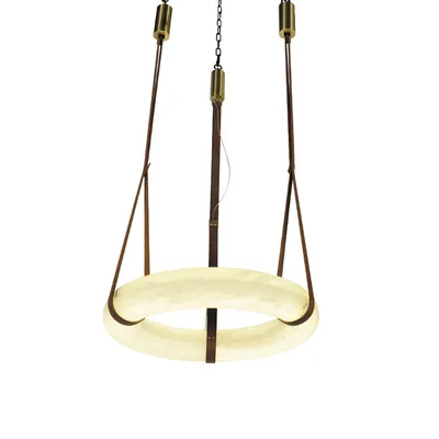 Nordic Circle Ring Office Living Room Decorative Lights Brass White Round Marble LED Pendant Light