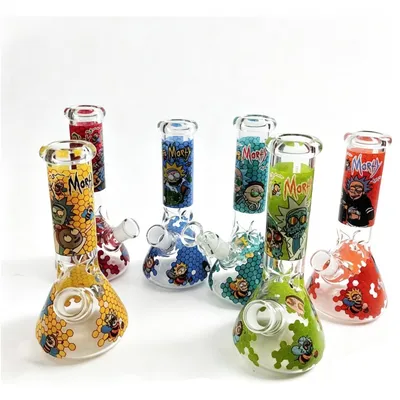 Multi-Color Honeycomb & Cartoon Print Glass Beaker Pipe Glass Smoking Pipe