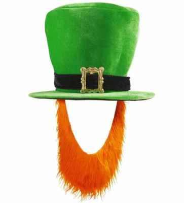 Polyester Irish St. Patricks Day Top Hat with Plush Beard for Alduts