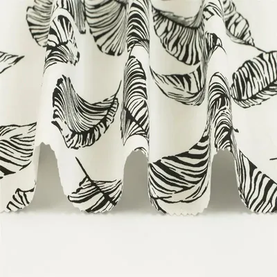 Black and White Leaf Pattern High Elastic Customized Viscose/Nylon Spandex Bengaline Printed Fabric